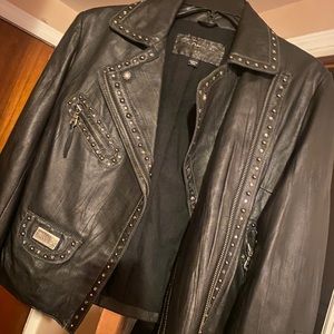Leather motorcycle jacket.